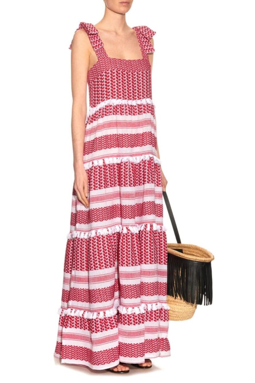 Dodo Bar Or Womens Amal Dress Maxi Tiered Sleeveless Tasseled Pink Large NEW